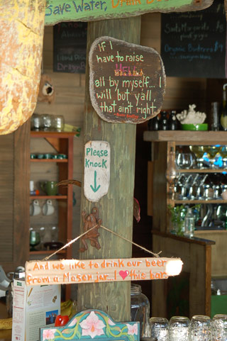 Fun signs at the Lubbers' Landing bar in Abaco Bahamas Abaco's eco-resort on the island of Lubbers Quarters.