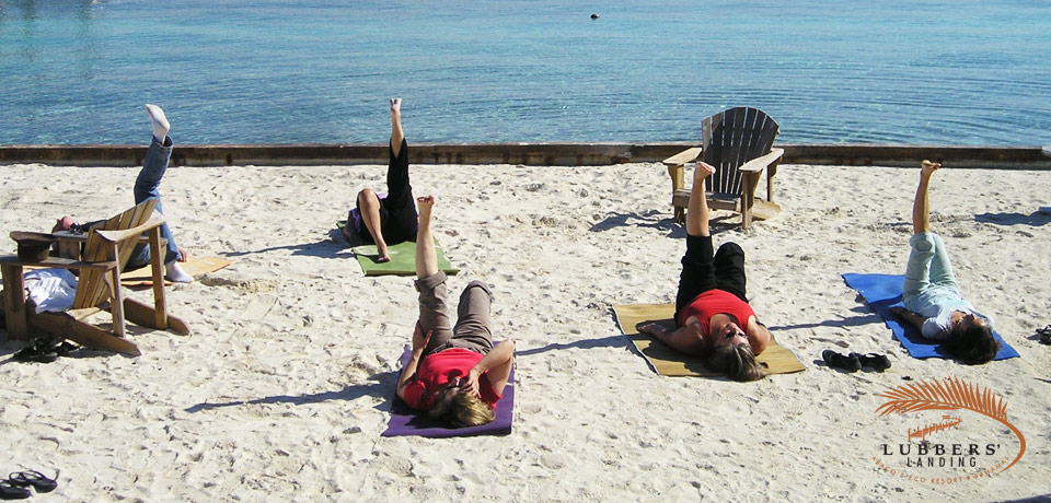 Yoga on the beach at Lubbers' Landing Abaco, Bahamas